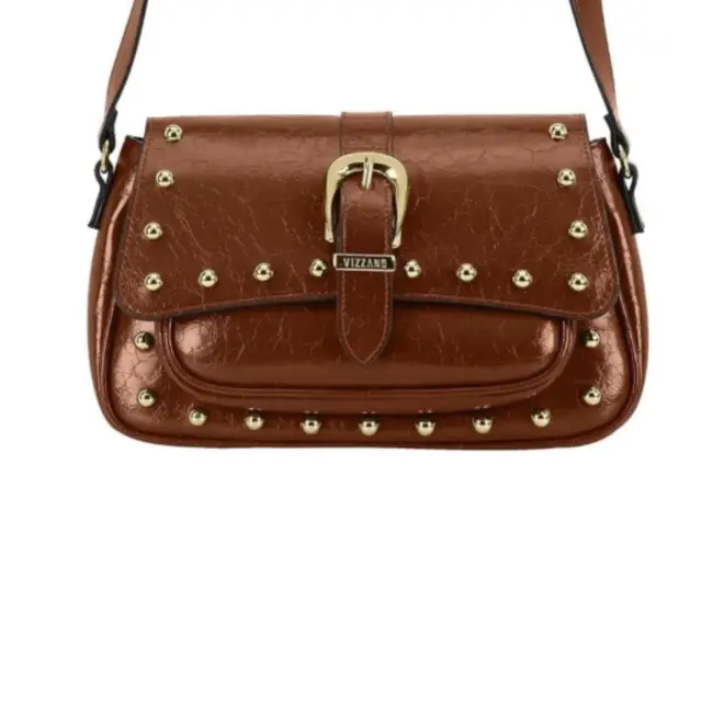 Bolsa Tiracolo Verniz com Spikes Vizzano