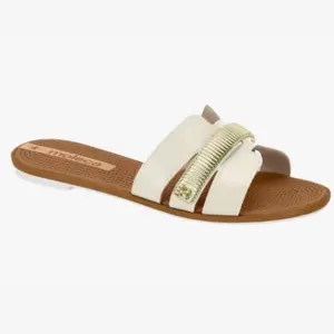 Rasteira Slide Moleca com Detalhe Dourado